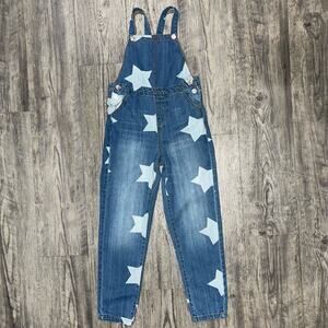 EPK Girls Blue Denim Overalls White Star Print Size 10-12 Adjustable Straps